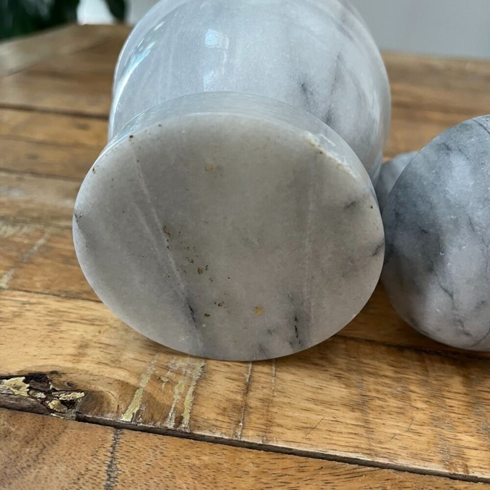 Polished Marble Mortar and Pestle Set Gray and White Heavy - Picture 7 of 12